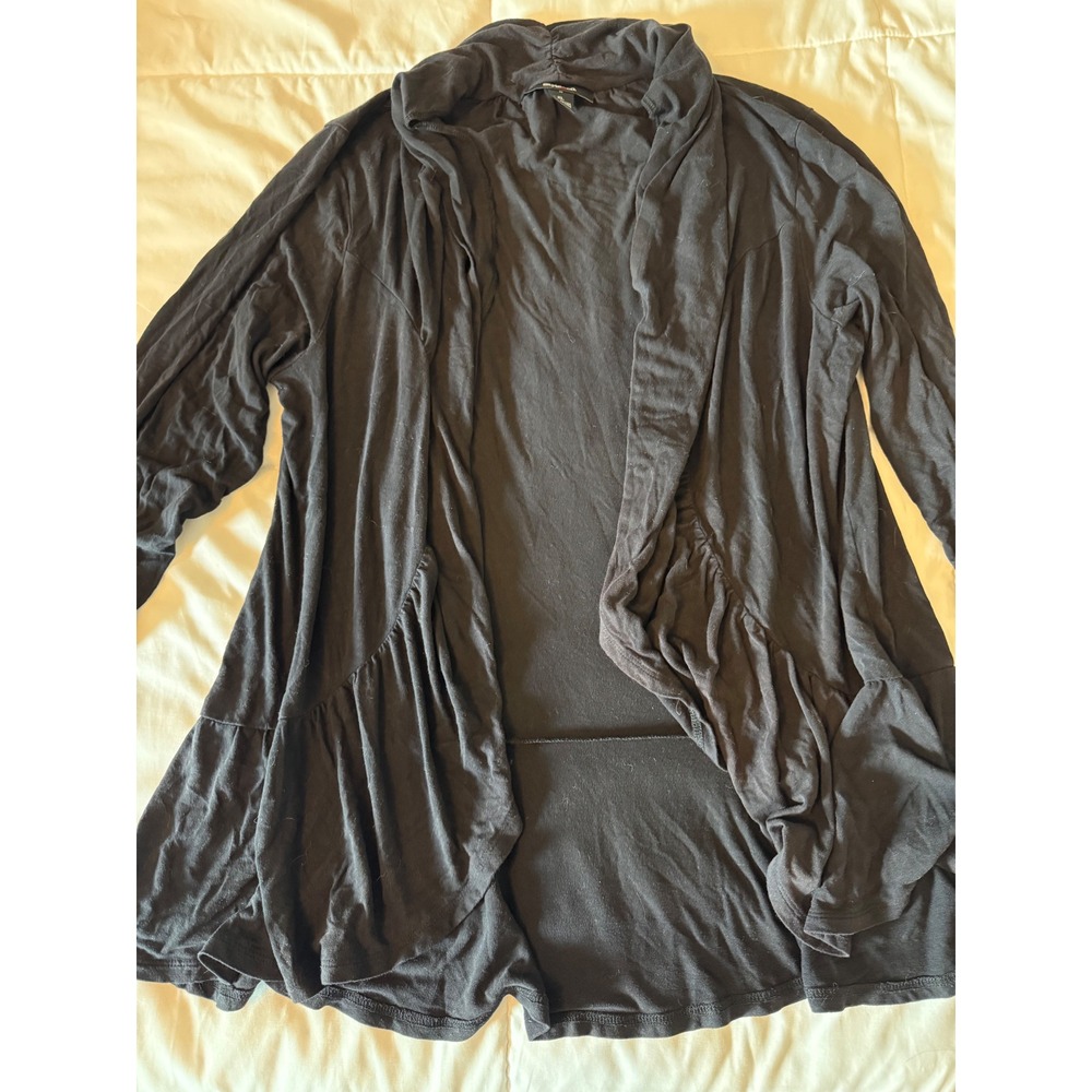 Style & Co Womens XL Black Open Front Ruffle Hem Draped Shawl Cardigan Sweater